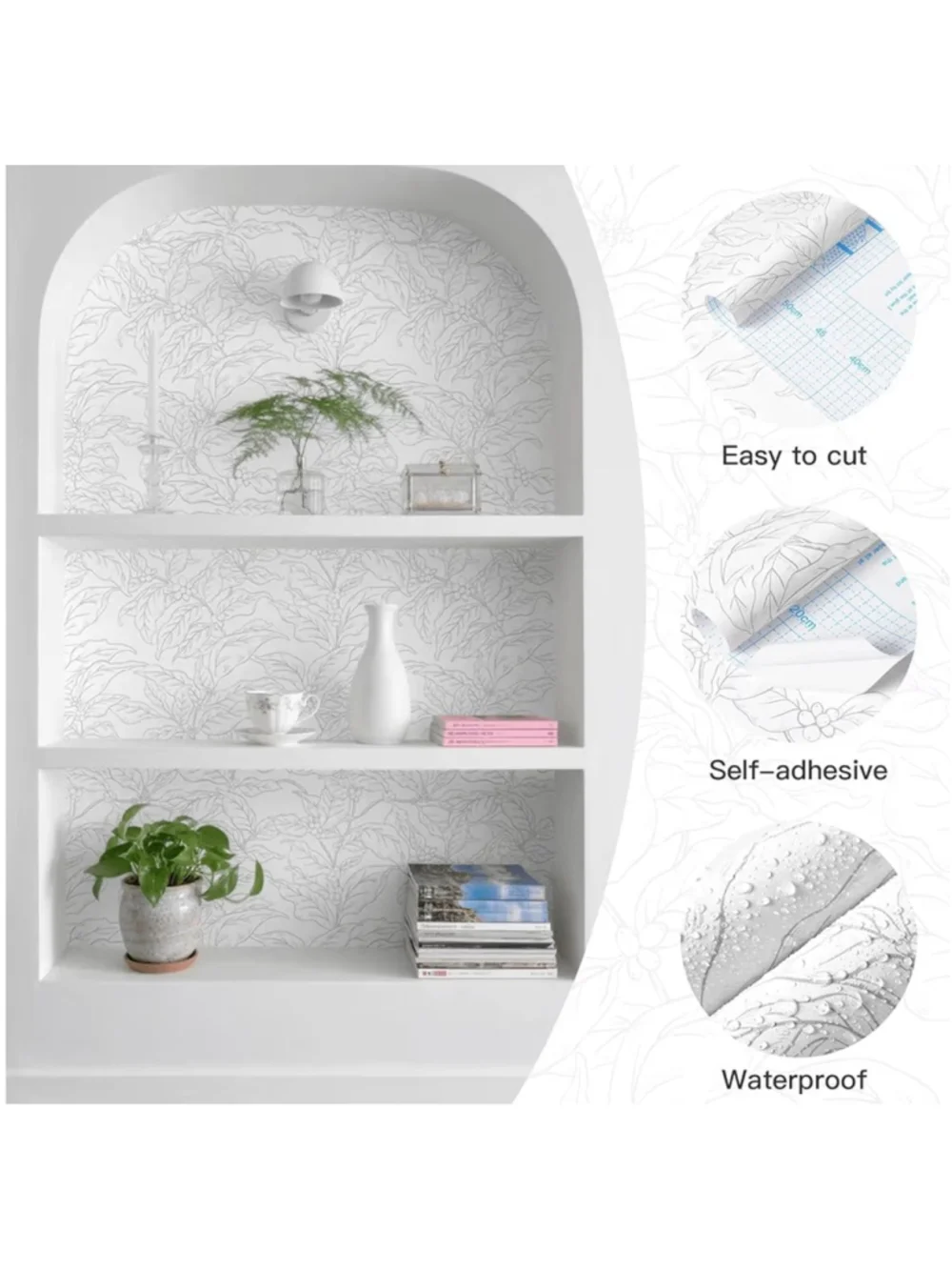 New Gray Floral Peel & Stick Adhesive Removable Wallpaper 17.3